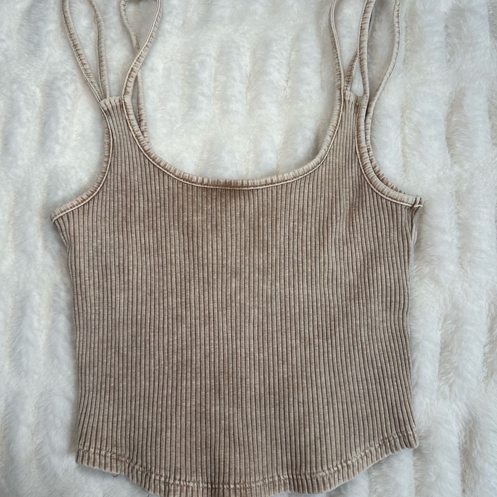 Beige Ribbed Tank Top